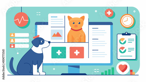 A pet health dashboard provides vets with a comprehensive overview of a pets daily activities behavior patterns and any potential red flags.. Vector illustration