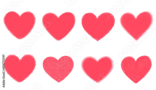 手描きのやわらかいタッチのハートセット（赤）