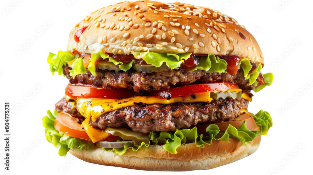 Tasty double beef burger isolated on white background Tasty double beef burger isolated on white background