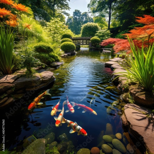 serene japanese garden with koi pond