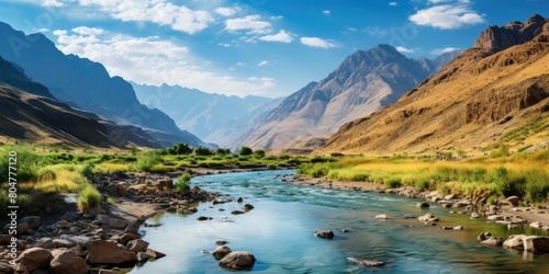 Serene mountain landscape with flowing river