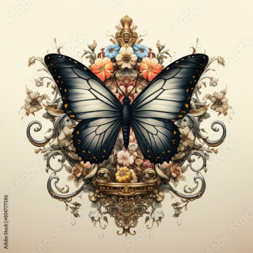 Ornate butterfly and floral design © Balaraw