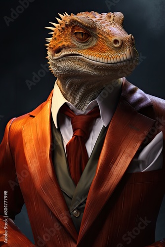Stylish reptilian businessman in formal attire
