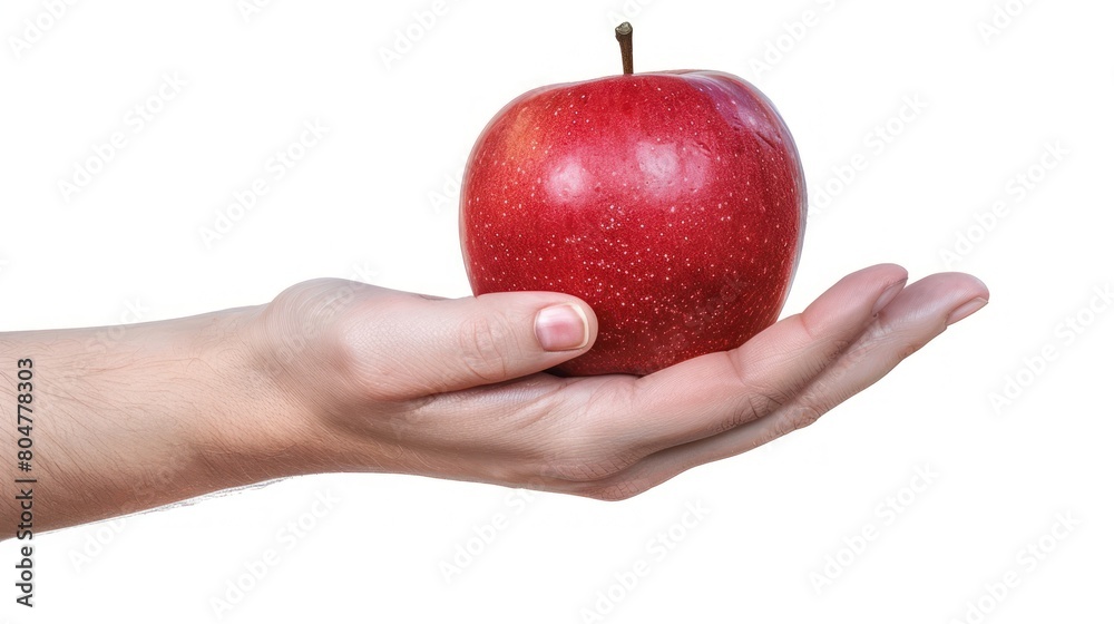 Apple in hand isolated white background Apple in hand isolated white background