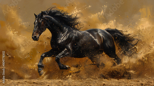 black horse runs gallop