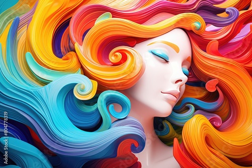colorful abstract portrait with swirling hair