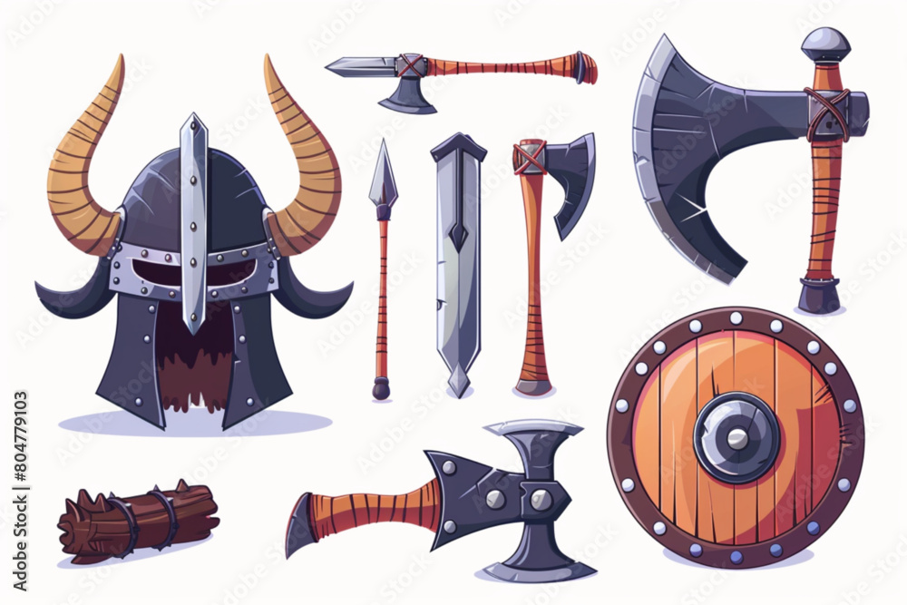 Viking game icons set. Cartoon vector illustration kit of medieval ...
