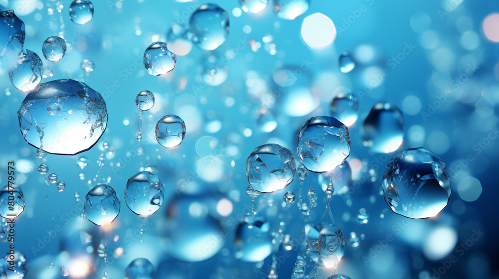Blue Bubbles with Ice-like Textures on Gradient Background