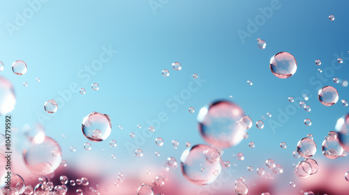 Floating Soap Bubbles on Blue Background