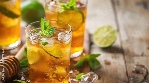 iced honey and lime soda with mint - refreshing drink AI generated