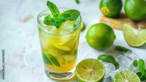 iced honey and lime soda with mint - refreshing drink AI generated