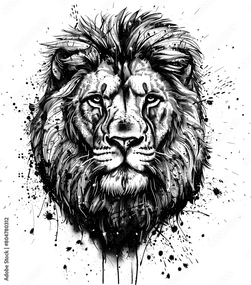 Obraz premium Black ink illustration of a lion head