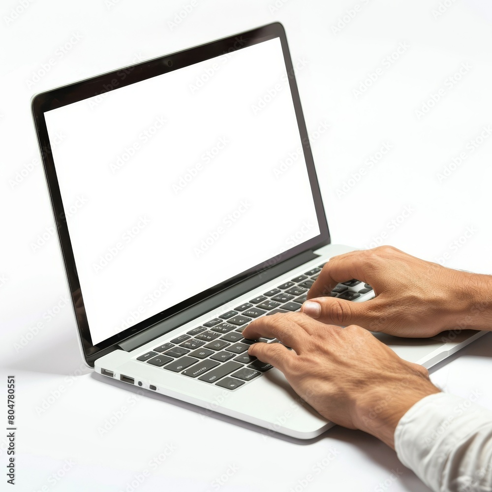 Business people operating white screen computer materials Business people operating white screen computer materials