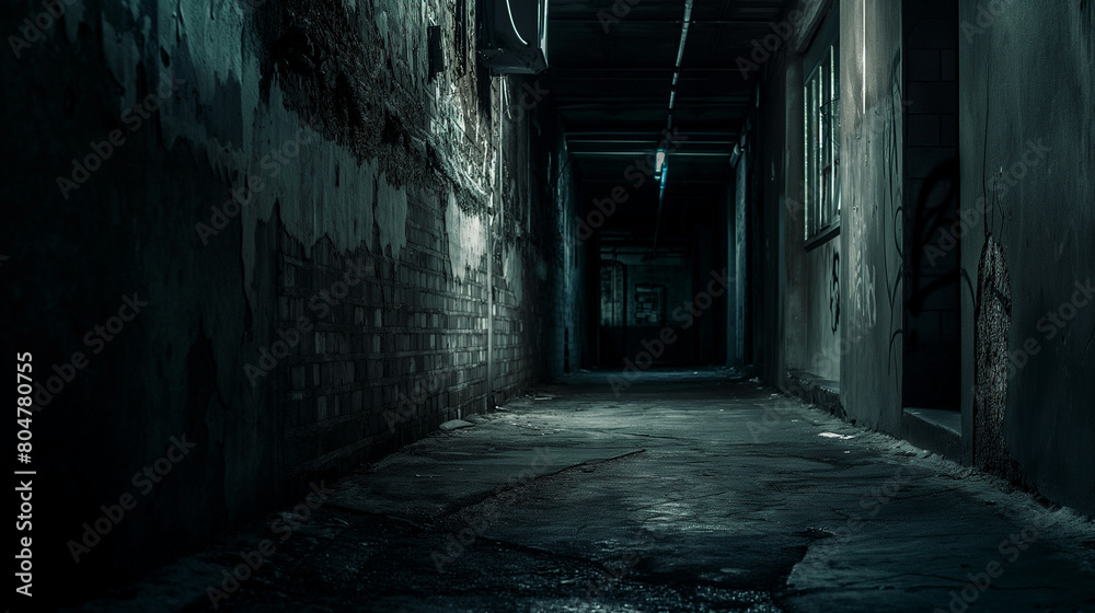 Dark alley with a grunge wall, Moody atmosphere, Gritty urban setting