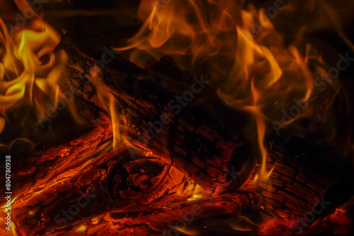 Flames burning on wood