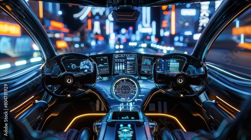 Cockpit of futuristic autonomous car. © Nijat