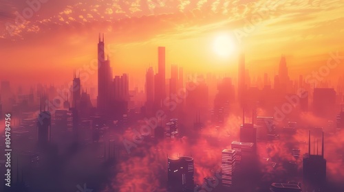 A beautiful sunset over a futuristic city