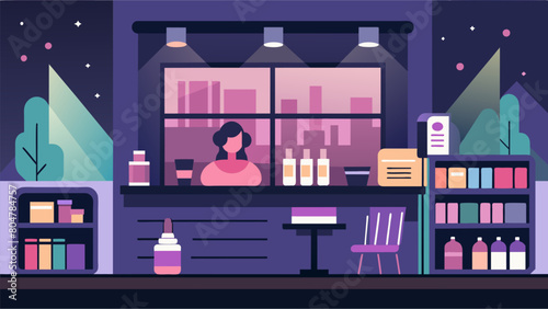 A beauty store offers a sensoryfriendly makeup and skincare consultation during quiet hours with dimmed lights and no background music for customers. Vector illustration