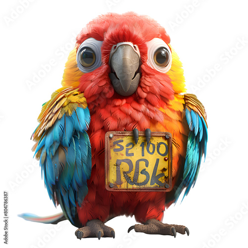A 3D animated cartoon render of a parrot alerting beach-goers of the undertow risk. photo