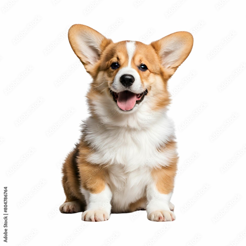 happy Puppy Welsh Corgi 14 Weeks old, dog winking, panting and sitting isolated on white