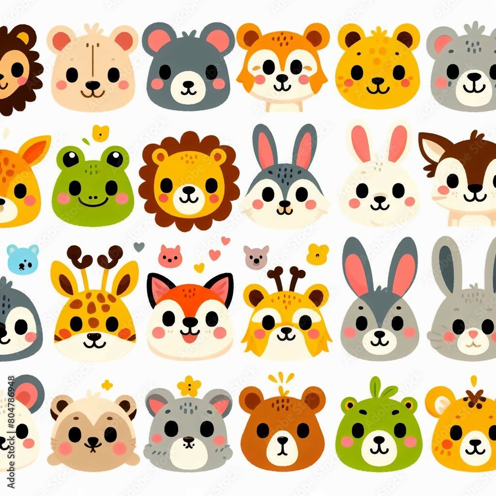  A Set Of Cute Cartoon Animal Faces