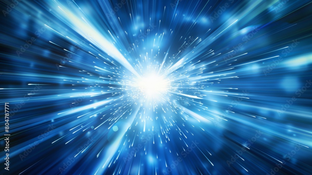 Naklejka premium Abstract blue light speed background with rays of light and glow.
