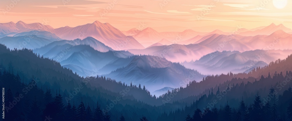 A serene mountain pass at sunrise, misty peaks, warm colors, DSLR camera with a prime lens, dawn light, awe-inspiring landscape., cartoon style, background,comic panel background A serene mountain pass at sunrise, misty peaks, warm colors, DSLR camera with a prime lens, dawn light, awe-inspiring landscape., cartoon style, background,comic panel background
