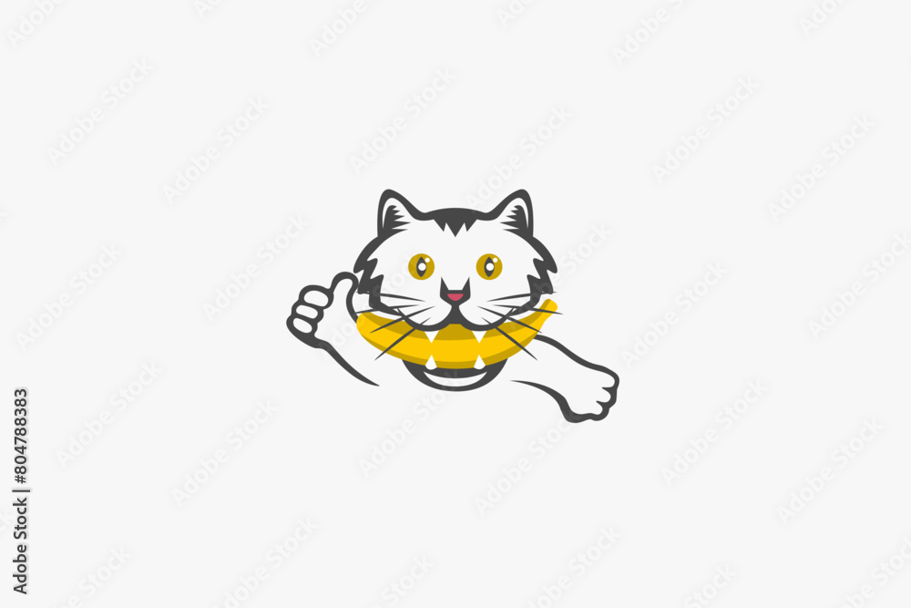 Illustration vector graphic of cat bite a banana. Good for logo