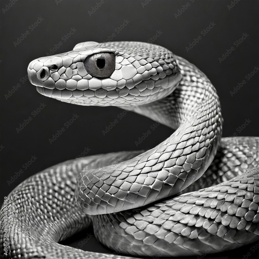 Black and white snake on black background. Black and white snake on black background.