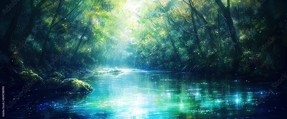 A tranquil forest stream, moss-covered rocks, dappled sunlight, DSLR camera with a telephoto lens, soft morning light, peaceful landscape., cartoon style A tranquil forest stream, moss-covered rocks, dappled sunlight, DSLR camera with a telephoto lens, soft morning light, peaceful landscape., cartoon style