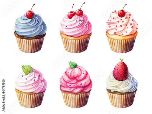  A variety of delicious cupcakes  each with its own unique flavor and design.