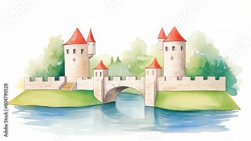 popup castle with drawbridge and moat photo