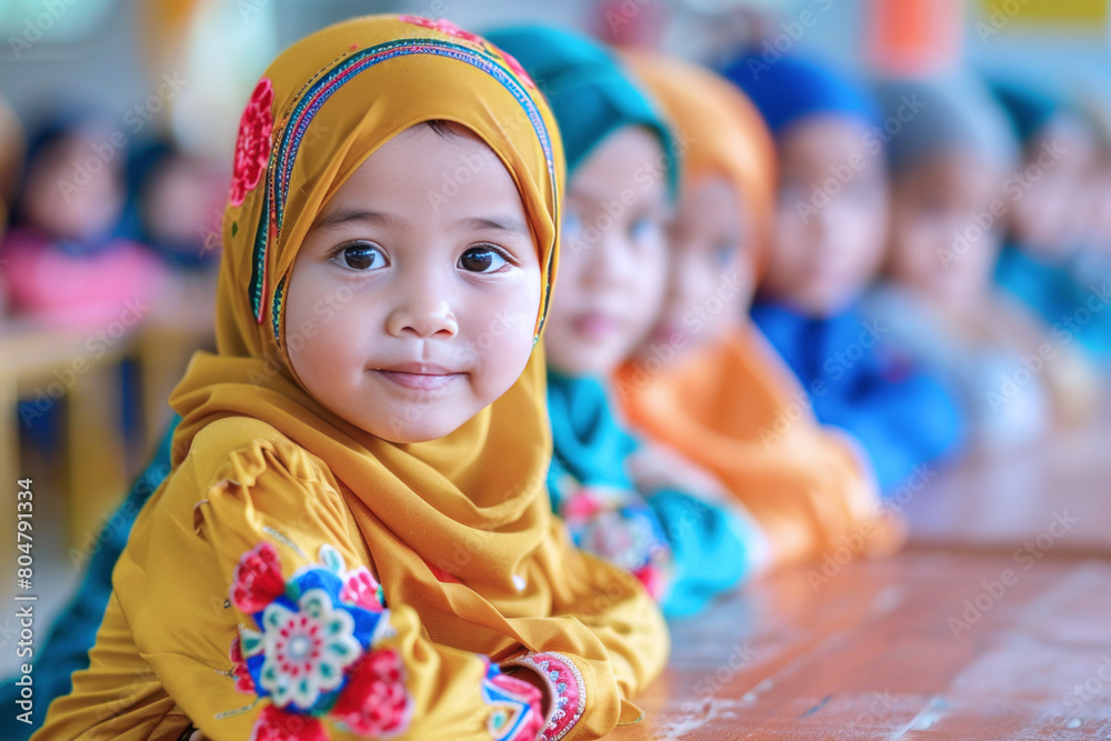 Kindergarten Malay kid study in classroom, group of students back to school Kindergarten Malay kid study in classroom, group of students back to school