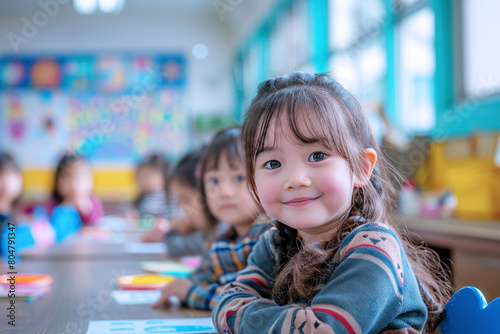 Wallpaper Mural Kindergarten kid study in classroom, group of students back to school Torontodigital.ca