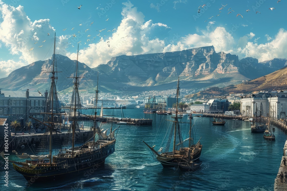 The bustling harbor of Cape Town