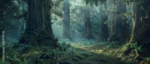 The deep tranquility of an old growth forest in the Pacific Northwest photo