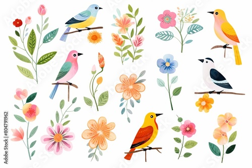 bright tropical birds and flowers stickers © Jeannaa