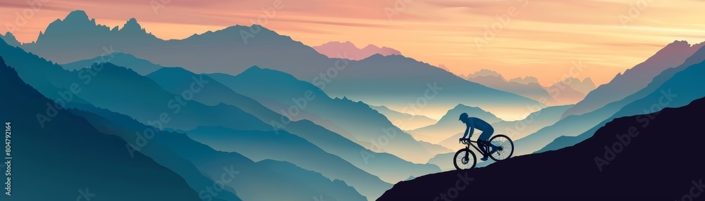 The silhouette of a cyclist ascending a mountain trail, embodying perseverance and adventure in the wilderness, Sharpen closeup highdetail realistic concept good mood tone The silhouette of a cyclist ascending a mountain trail, embodying perseverance and adventure in the wilderness, Sharpen closeup highdetail realistic concept good mood tone