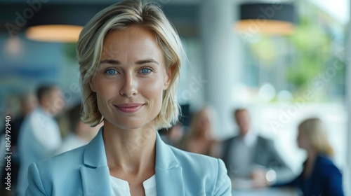 Businesswoman with her team, within a modern office environment