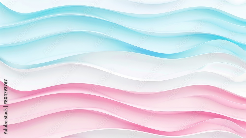Enter a serene space with a white empty background framed by pastel pink and light blue multi-layered wavy lines, Ai Generated.