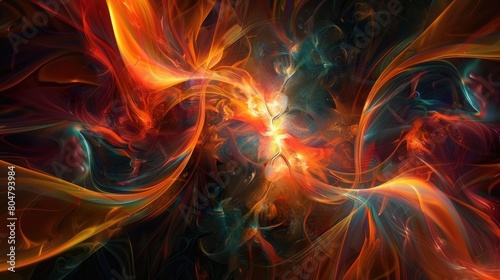 Mesmerizing neon fractal abstract wallpaper, blending vibrant colors in a hypnotic display, Ai Generated.