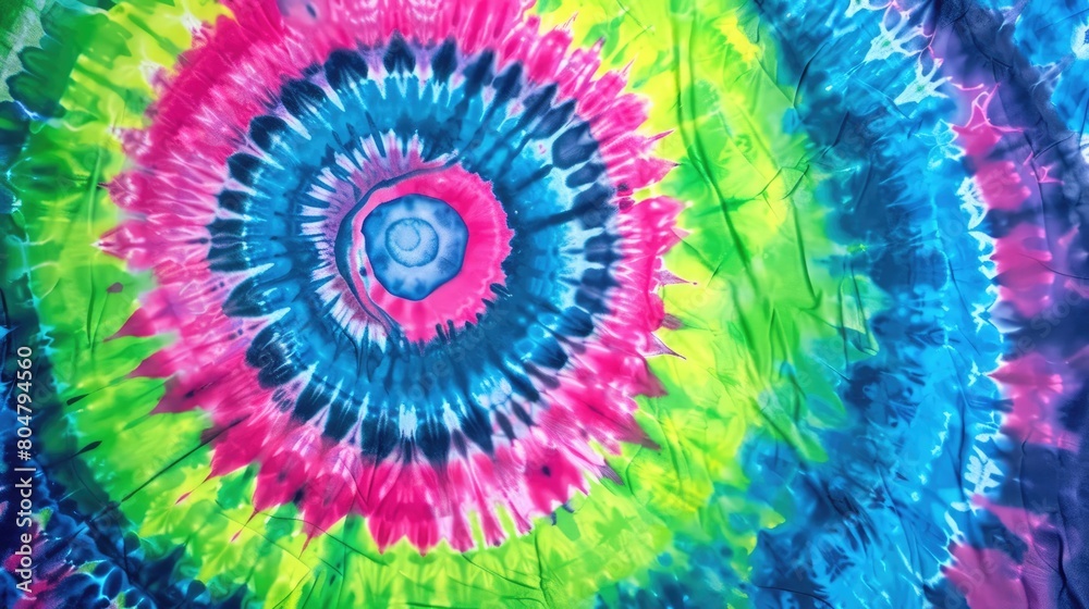 Tie dye fabric features spiral pattern in blue, green, and magenta tones. Ai Generated Tie dye fabric features spiral pattern in blue, green, and magenta tones. Ai Generated