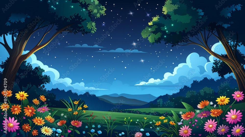 aurora view in night painting with artistic conception, fantasy illustration with night beatiful sky and milky way from garden with the moon background aurora view in night painting with artistic conception, fantasy illustration with night beatiful sky and milky way from garden with the moon background