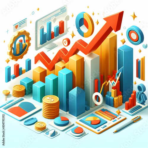 3D Flat Cartoon Icon as Corporate Growth Visualization Concept: Visualizing Business Success with a Stunning Cartoon Illustration