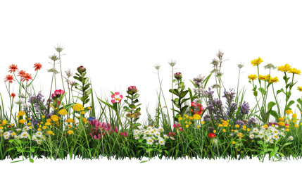Flower garden, meadow, and grass on a white background, png transparent