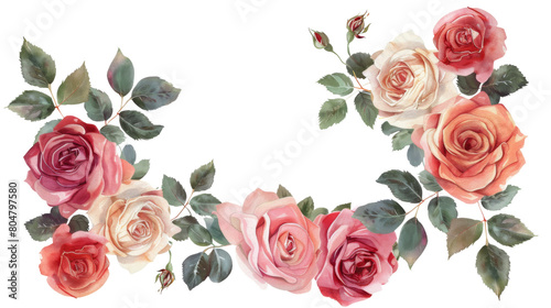 Floral frame made of beautiful roses on white background  png transparent 