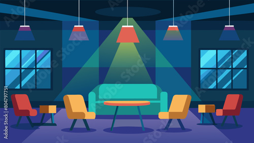 A designated area with dimmed lighting and comfortable seating for students who are sensitive to bright lights.. Vector illustration