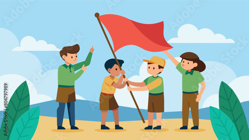 As the national anthem plays in the background a group of eager young scouts carefully lower the old flag and raise a new one symbolizing the. Vector illustration