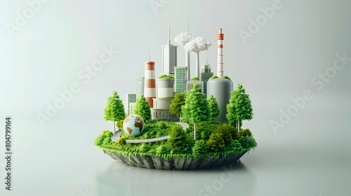 3D Cartoon Icon: Showcasing Corporate Sustainability through CO2 Emissions Reduction and Eco-Friendly Practices photo