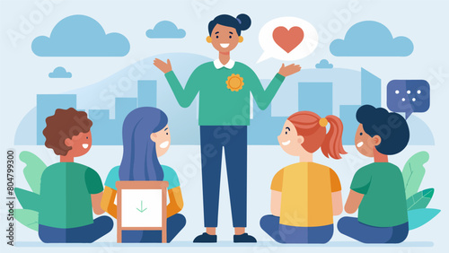 A mental health advocate shares their personal journey with a mental illness at a school assembly inspiring students to be more empathetic and. Vector illustration